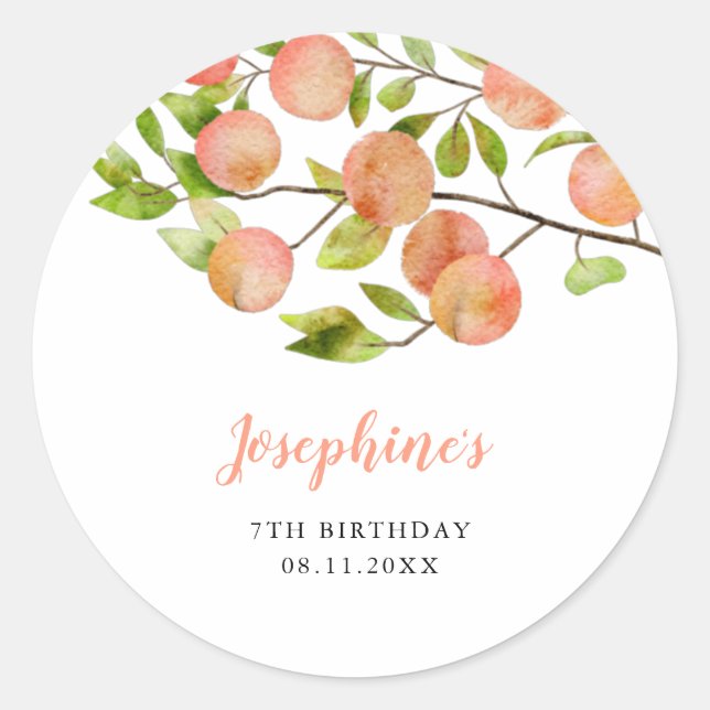 Rustic Sweet Peach Girl Birthday Party Classic Round Sticker (Front)