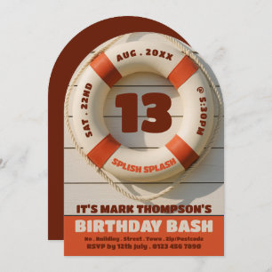 Rustic Swimming Pool Donut, Pool Party Birthday  Invitation