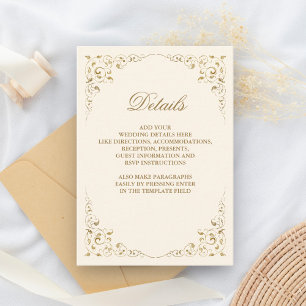 Rustic Swirl Frame Cream and Gold Wedding Details Enclosure Card