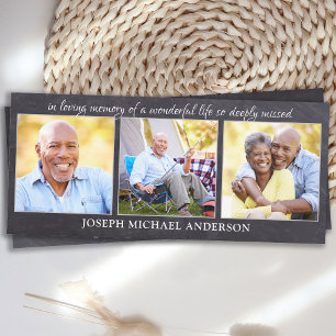 Rustic Sympathy 3 Photo Funeral Prayer Book Card