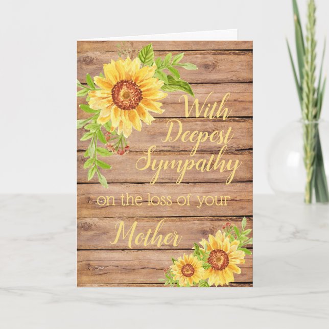 Rustic Sympathy Mother Floral Yellow Sunflower  Card (Front)