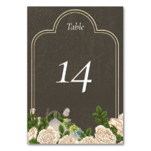 Rustic Table Number card roses and lichens wedding