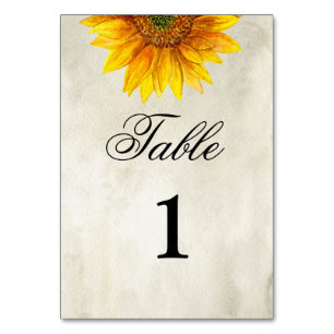 Rustic table number. Sunflower wedding. Yellow Number
