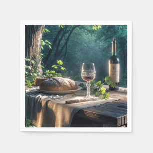 Rustic Table With Wine In A Forest Napkin
