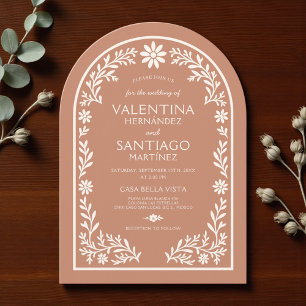 Rustic Talavera Terracotta Mexican Floral Wedding Invitation