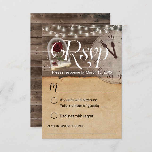 Rustic Tale as Old as Time Fairytale Wedding RSVP (Front/Back)