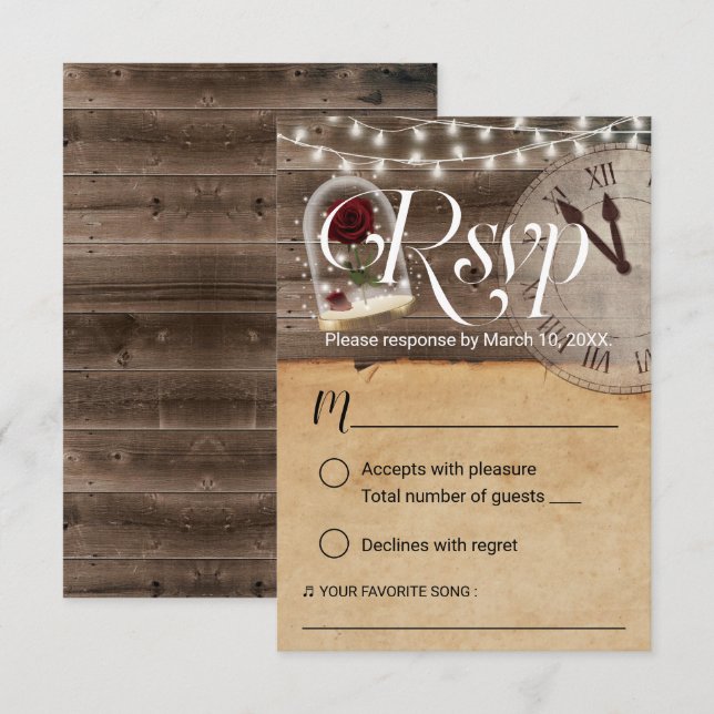 Rustic Tale as Old as Time Fairytale Wedding RSVP Card (Front/Back)