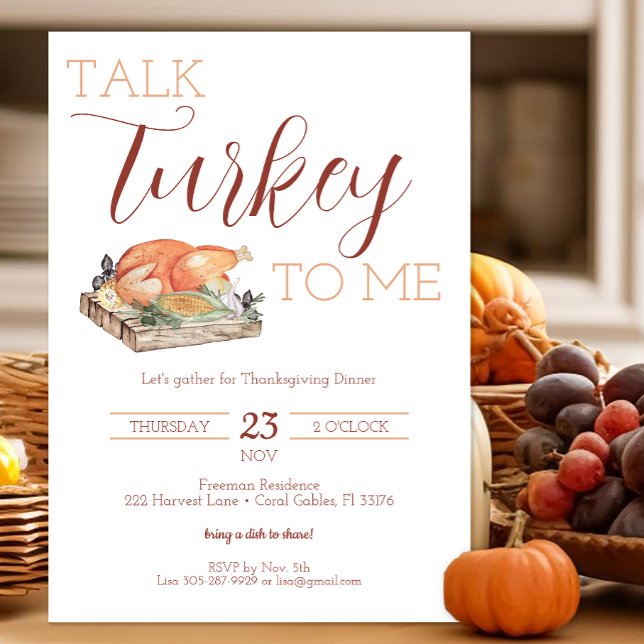 Rustic Talk Turkey Thanksgiving Dinner Invite (Silly Thanksgiving Dinner Invitation)