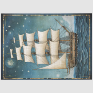 Rustic Tall Ship Gold & Black Decoupage Tissue Paper