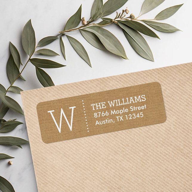 Rustic Tan Burlap Custom Monogram Return Address (Creator Uploaded)
