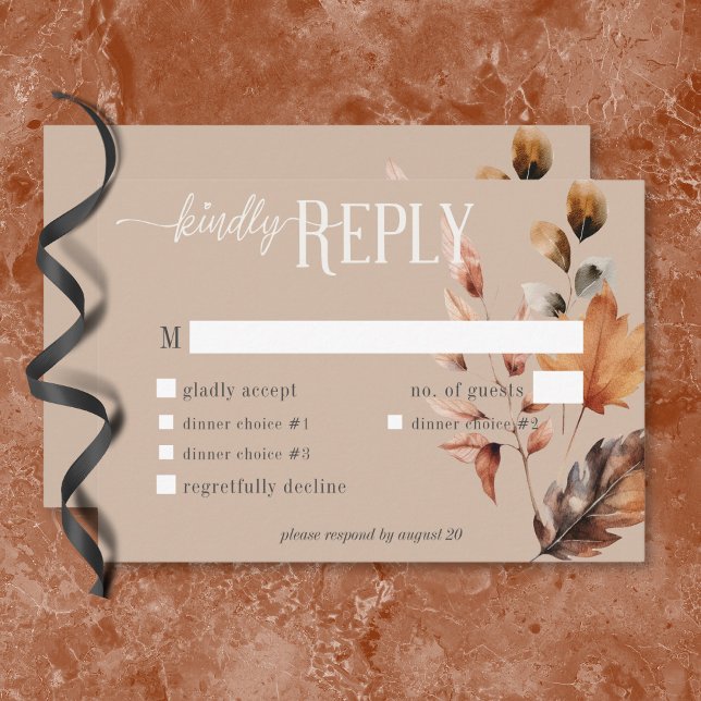 Rustic Tan Cream & Brown Fall Floral Dinner RSVP Card (Rustic Tan Cream & Brown Fall Floral Dinner RSVP Card)