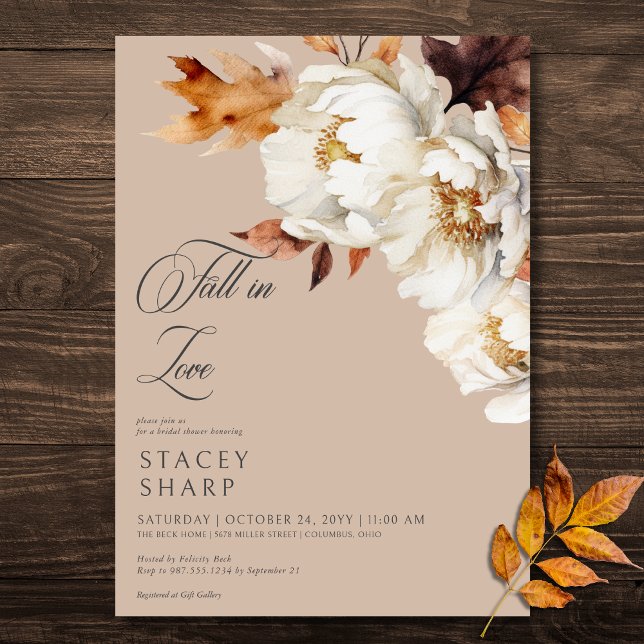 Rustic Tan Cream Fall In Love Floral Bridal Shower Invitation (Rustic Tan Cream Fall In Love Floral Bridal Shower Invitation)