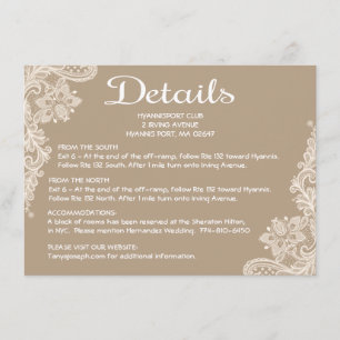 Rustic Tan Details Directions Brown Floral Lace Enclosure Card