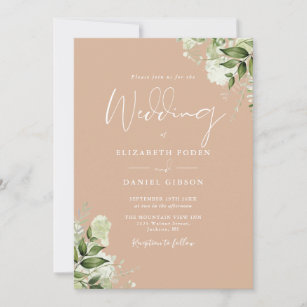 Rustic Tan Floral QR Code Wedding Invitation