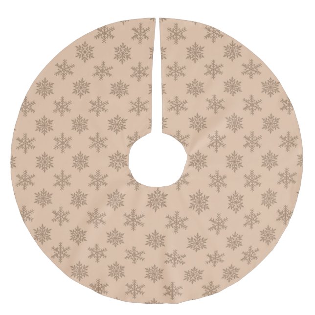 Rustic tan gold cute festive snowflakes Christmas Brushed Polyester Tree Skirt (Front)
