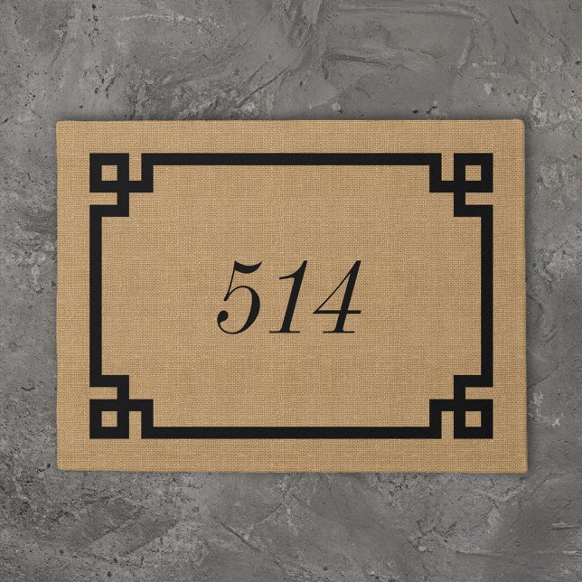 Rustic Tan Greek Key Personalised Address Number Doormat (Creator Uploaded)