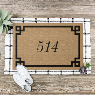 Rustic Tan Greek Key Personalised Address Number Doormat