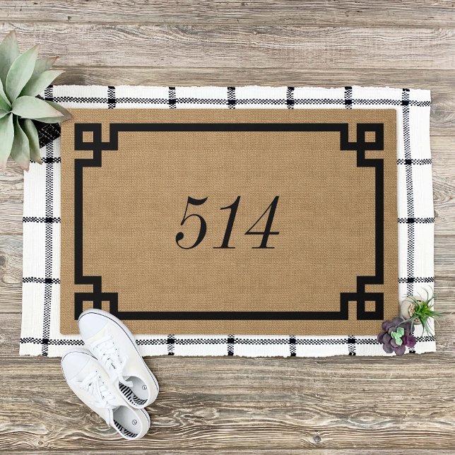 Rustic Tan Greek Key Personalised Address Number Doormat (Creator Uploaded)