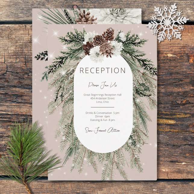 Rustic Tan Pine Winter Sparkle Reception Enclosure Card (Rustic Tan Pine Winter Sparkle Reception Enclosure Card)