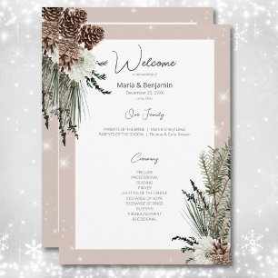 Rustic Tan Pine Winter Sparkle Wedding Programme