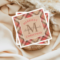 Rustic Tan Red Tartan Plaid Merriest Christmas