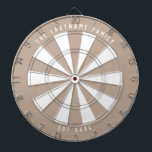 Rustic Tan & White Personalised Family Established Dartboard<br><div class="desc">Classic style dartboard with modern and elegant rustic neutral colour scheme with your personalised text on the top and bottom of the board for your family's name and family established year.  Great rustic style wedding gift for starting a family!</div>