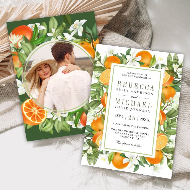 Rustic Tangerine Citrus Orange Photo Wedding Invitation (Creator Uploaded)