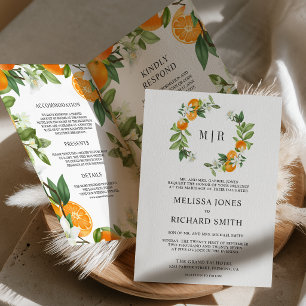 Rustic Tangerine Citrus Orange QR Code Wedding Invitation