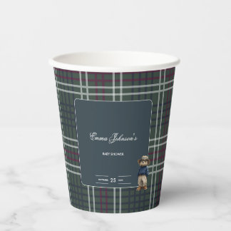 Rustic Tartan Bear Baby Shower Paper Cups