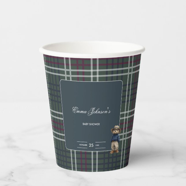 Rustic Tartan Bear Baby Shower Paper Cups (Front)