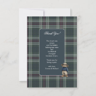 Rustic Tartan Bear Baby Shower Thank You Card