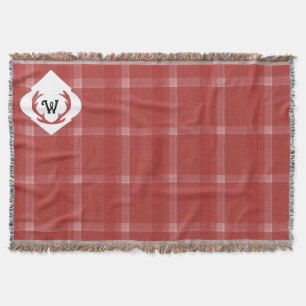 Rustic Tartan Burgundy Red Monogram Throw Blanket