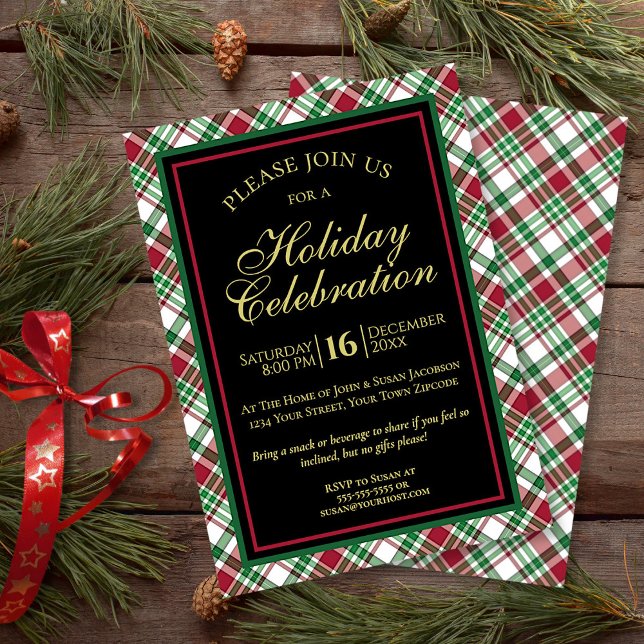Rustic Tartan or Plaid Christmas or Holiday Party Invitation (In Situ with Decor)