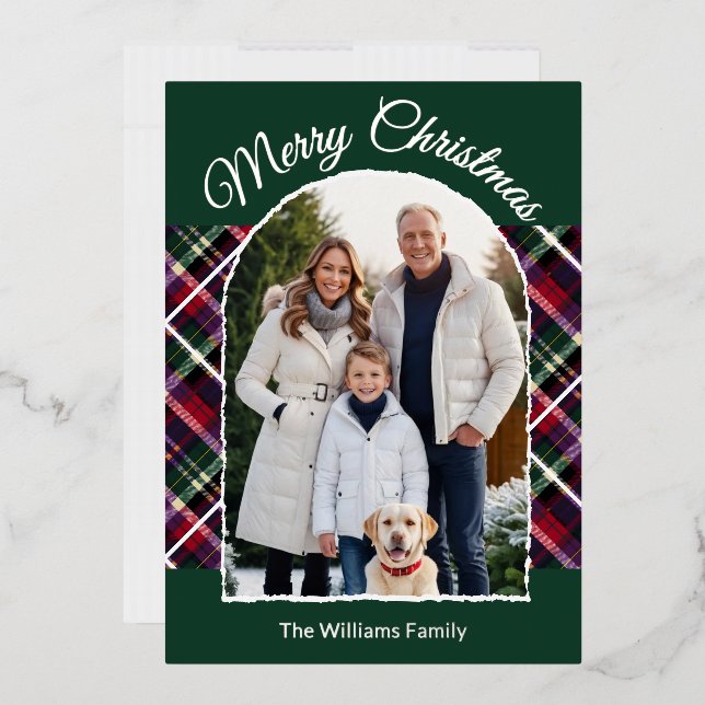 Rustic Tartan Plaid Arch Photo Green Christmas (Envelope)