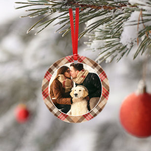 Rustic Tartan Plaid Holiday Photo Ornament
