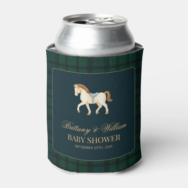 Rustic Tartan Plaid Horse Baby Shower  Can Cooler (Can Front)