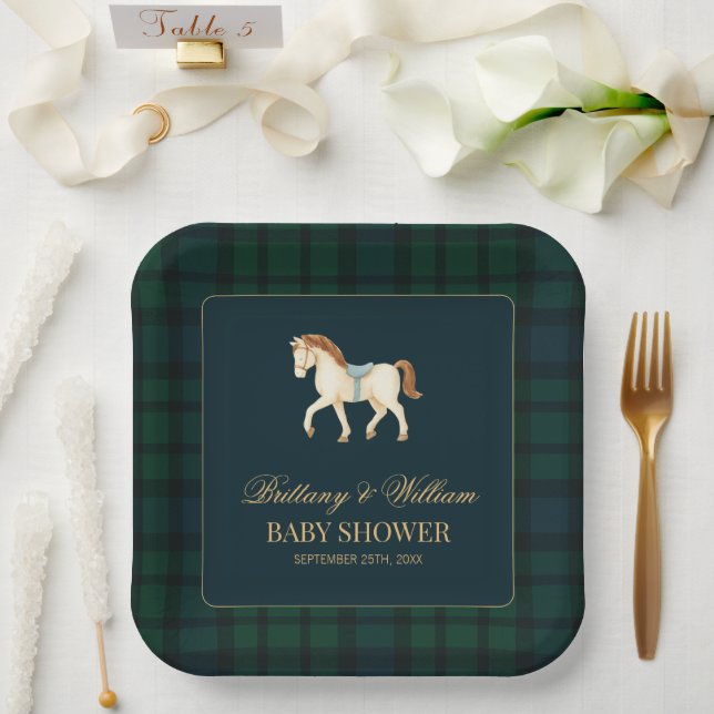 Rustic Tartan Plaid Horse Baby Shower  Paper Plate (Wedding)