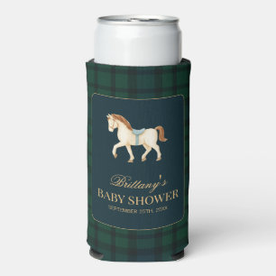 Rustic Tartan Plaid Horse Baby Shower Seltzer Can Cooler
