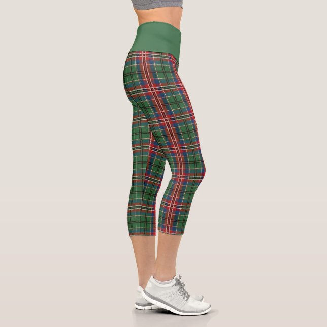 Rustic Tartan Plaid Red Green Check Mum Capri Leggings (Right)