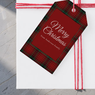 Rustic Tartan Red Plaid Merry Christmas Holiday Gift Tags