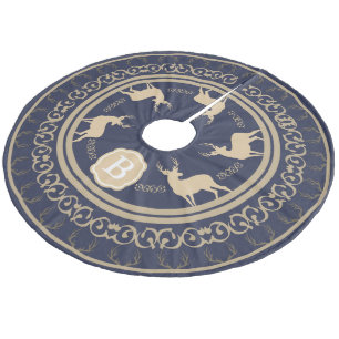 Rustic Taupe Deer Antlers and Bucks   Monogram Fleece Tree Skirt