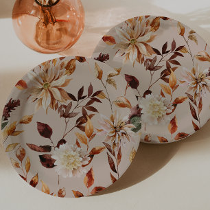 Rustic Taupe Fall Leaves Floral Paper Plates