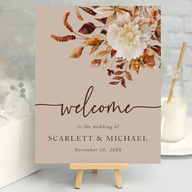 Rustic Taupe Fall Leaves Welcome Poster (Rustic Taupe Fall Leaves Welcome Sign Poster by Painted Paperie
)