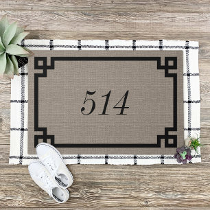 Rustic Taupe Greek Key Personalised Address Number Doormat