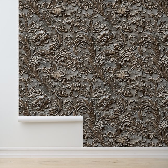 Rustic taupe tooled leather  wallpaper (Application)