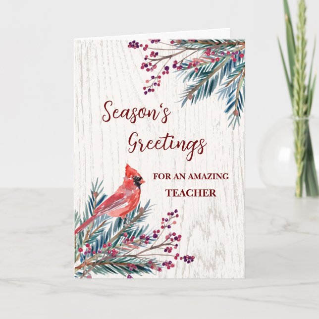Rustic Teacher Christmas Holiday Card (Front)