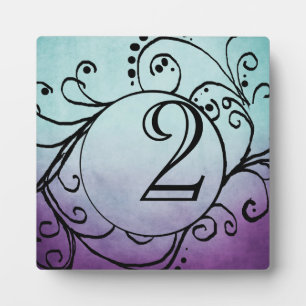 Rustic Teal and Purple Bohemian Table Number Plaque