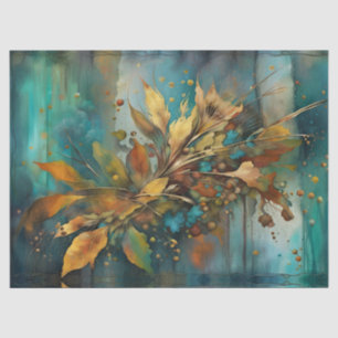 Rustic Teal Autumn Sprig leaves floral Tissue Paper