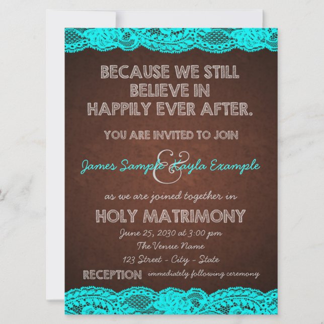 Rustic Teal Blue and Brown Country Wedding Invitation (Front)