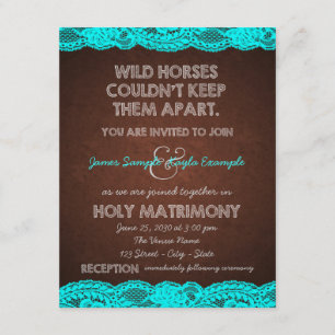 Rustic Teal Blue and Brown Country Wedding Invitation
